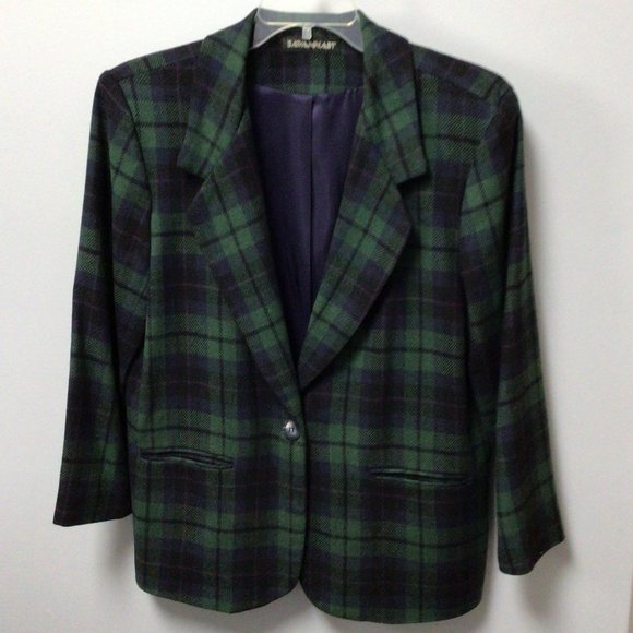 Savannah Jackets & Blazers - Savannah - Green, blue. black, and purple plaid wool blazer